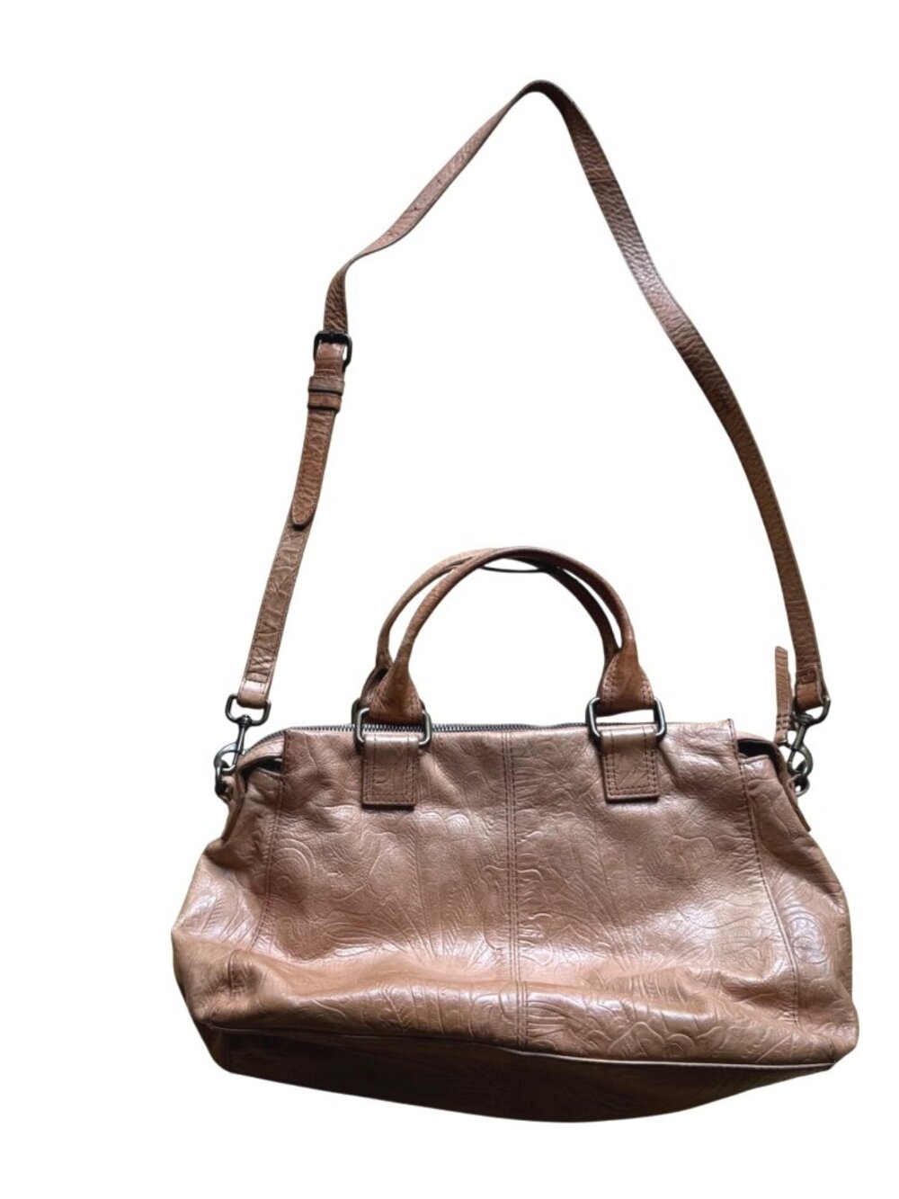 American Leather Co. Women's Crossbody Bag Brown Tooled Paisley Embossed Leather